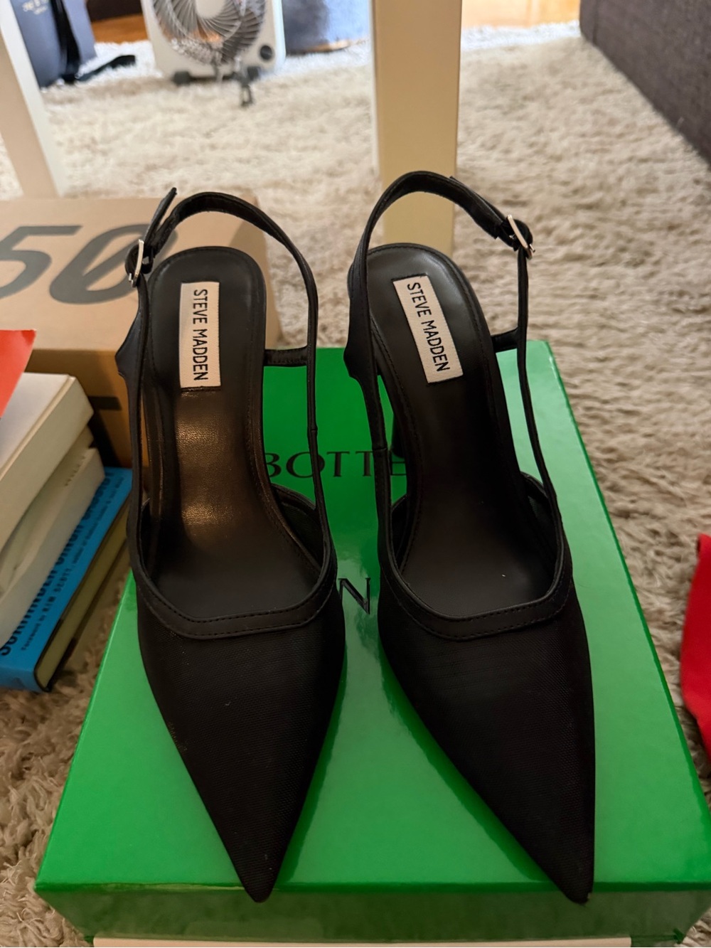 Steve Madden Black Pointed Slingback Pumps with Ankle Strap